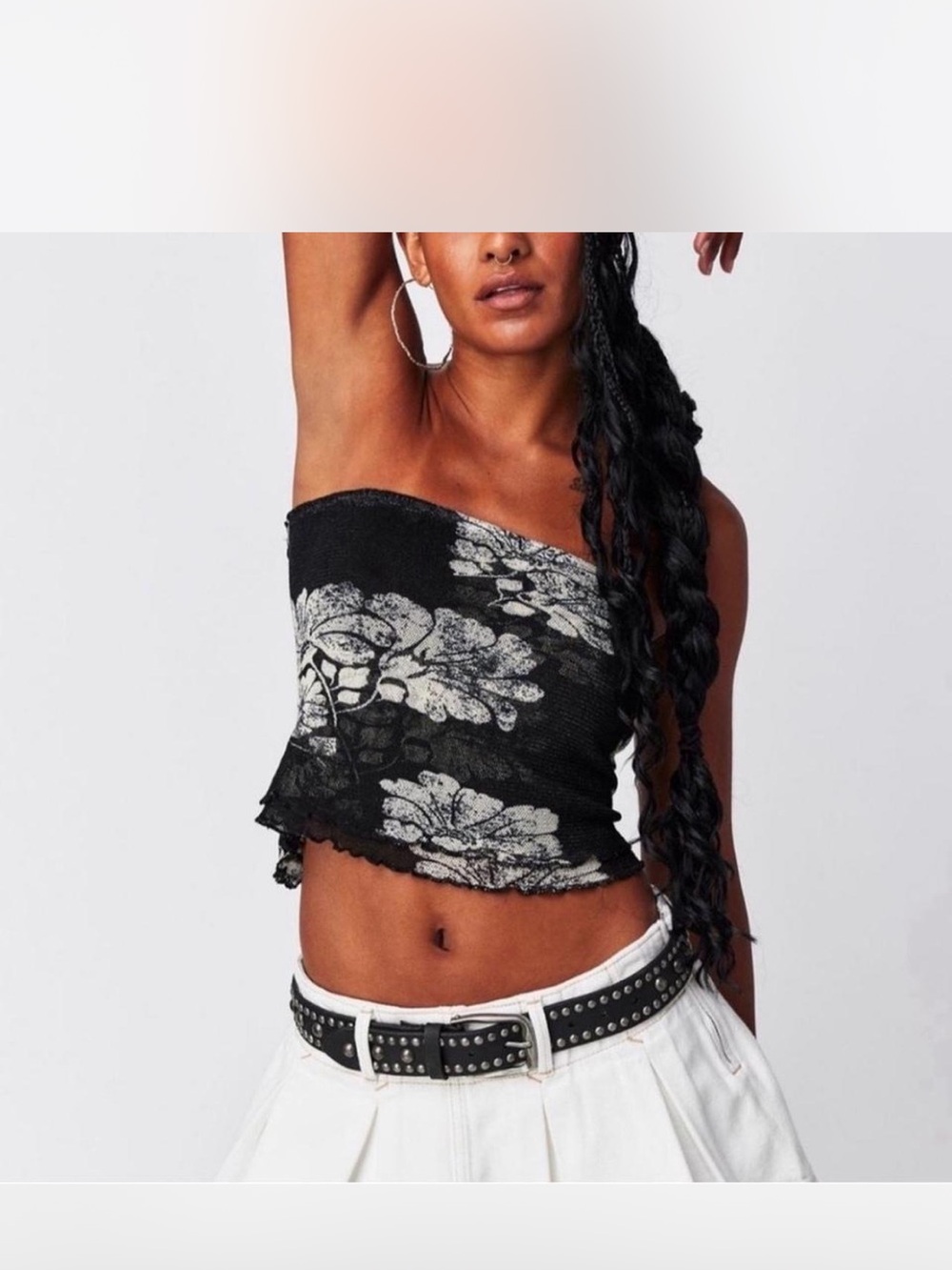 Free People Black Floral poppy tube top